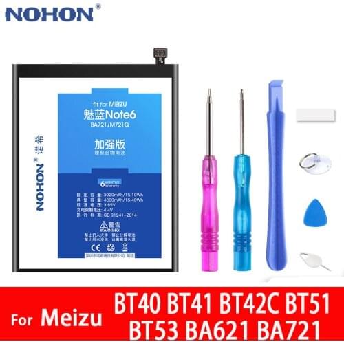 Nohon Original BT40 BT41 BT51 BT42C BT53 BA621 BA721 Battery For Meizu MX4 MX5 MX6 Pro 6 6S Meilan M2 M5 M6 Note 2 5 6 Bateria