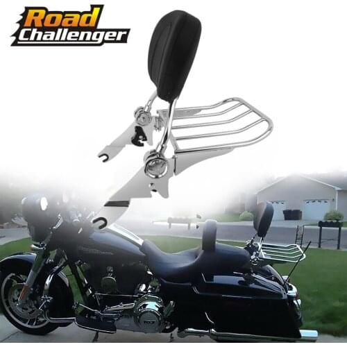 Motorcycle Luggage Rack Sissy Bar Rear Passenger Backrest Cushion Pad For Harley Touring Road King Street Glide 2009-2020