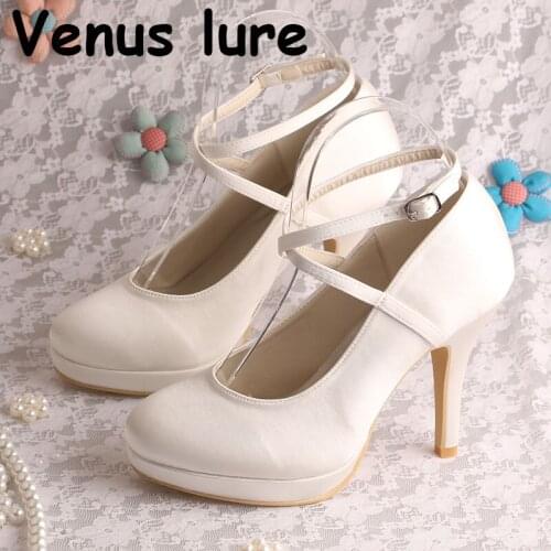 Off white Platform Satin Eveing pro Wedding Shoes High Heeled Prom Shoes