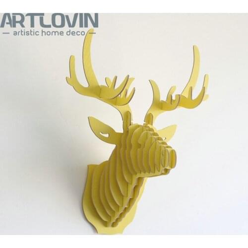 Free Shipping Nordic Wood Crafts DIY Deer Head Europe Characteristic Plaque Home Decoration Animal Figurines for Cottage Decor