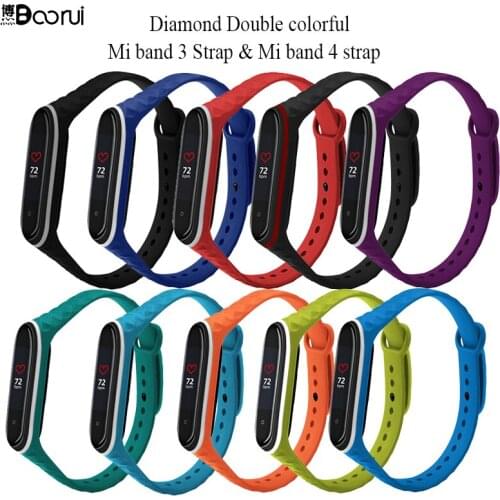 BOORUI Diamond mi band 4 strap double colorful pulsera miband 4 accessories silicone miband 3 strap for xiaomi miband 3 4 strap