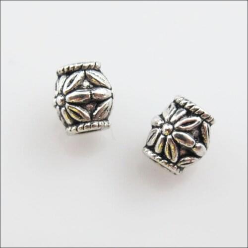 New 50Pcs Tibetan Silver Color Flower Barrel Spacer Beads Charms 6.5mm