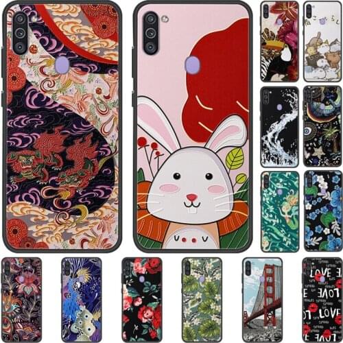 For Samsung M11 Case Black Silicone Cover For Samsung Galaxy M10 Phone Cases 3D Relief TPU Soft Coque for Samsung M 11 10 Covers