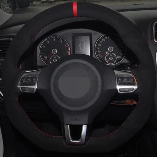 Car Steering Wheel Cover Hand-stitched Black Suede For Volkswagen Golf 6 GTI MK6 VW Polo GTI Scirocco R Passat CC R-Line 2010