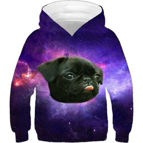 2020 Children Sweatshirts Boy/Girl Hip Hop Lovely Black Pug Head Floating Space Galaxy Hoodies Kids 3d Pullovers Clothing Tops