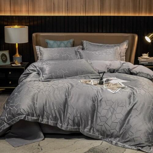 Home Hotel Solid Color Gray White Luxury Jacquard Cotton Bedding Sets Full Queen King Size Duvet Cover Flat Sheet set 3/4pcs #sw