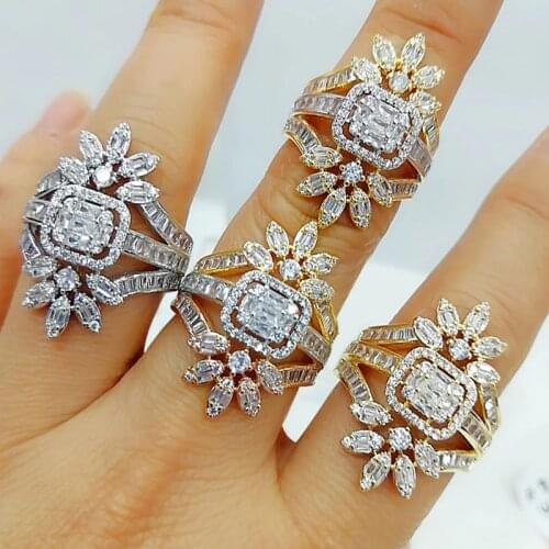 GODKI Luxury Baguette CZ 3 IN 1 Flower Bold Rings with Zirconia Stone Women Engagement Party Jewelry High Quality