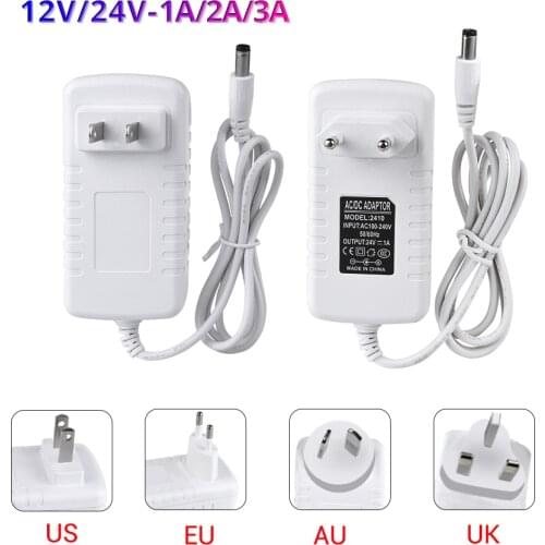 Switching Power Supply 12 V 24 V Volt Transformer 110V 220V AC to DC 12V 24V CCTV LED Strip Power Adapter Source 3A EU US UK AU