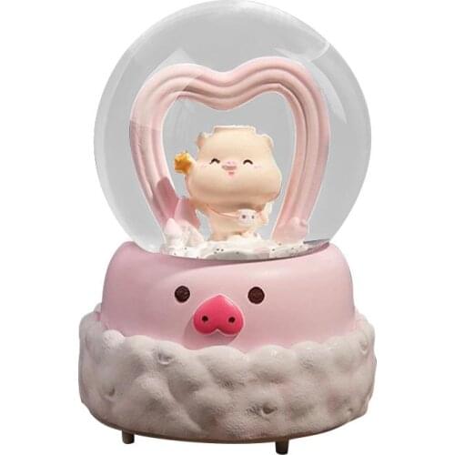 Innovative INS Girl Heart Pink Snow Lanterns Crystal Ball Music Box Student Couple Gift Music Box Ornaments
