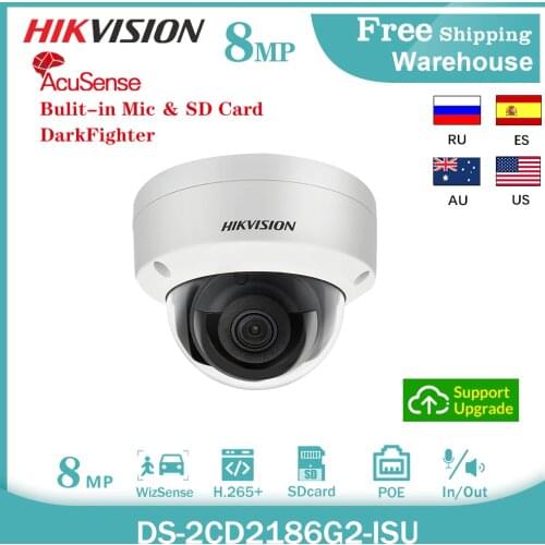 Hikvision 8MP IP Camera Acusense DS-2CD2186G2-ISU Bulit-in Mic SD Card Darkfighter POE CCTV Outdoor Security Video Dome Camera