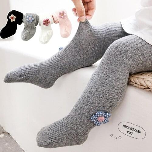 Girls Pantyhose Infant Kids Childrens Tight Clothes Cute Flower Baby Girl Tights Solid Color Knitted Baby Stockings Ribbed