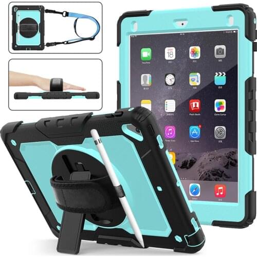 HXCASE Universal Though Rugged Case for ipad air 2 6th 5th gen pro 9.7 inch 360 Rotation Handstraps case with Bulit-in Kickstand