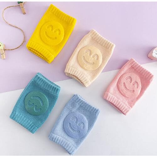 Summer Terry Baby Foot Sock Elbow Pad Toddler Crawling Knee Pad Baby Child Knee Pad Smiley Face Knee Pad