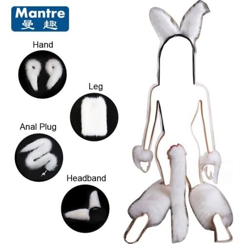 Mantre 6PC / Set Fox Girl Ear Headband Hand Leg Ring Anal Butt Tail Adult Games Bondage Erotic Sex Toys For Women
