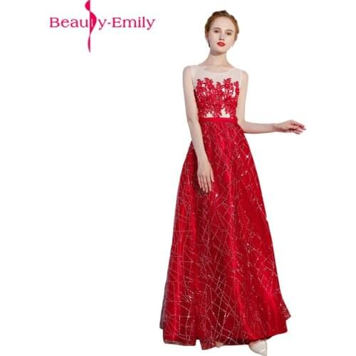 Sweet Evening Dresses Long Charming O Neck Lace Sequined Evening Dress with Appliques Sleeveless Formal Dress Vestido De Noiva