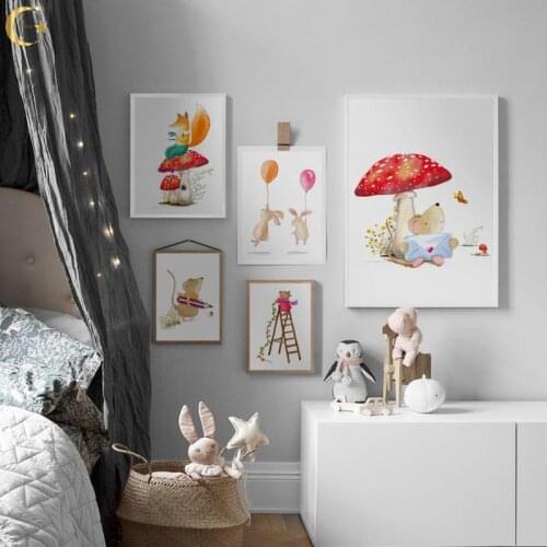 Cute Cartoon Rabbit Mouse Fox Owl Canvas Painting Wall Art Nordic Posters and Prints Wall Pictures for Baby Kids Room Home Decor