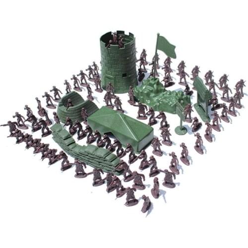 100pcs Plastic Military Soldier Suit Model Military Model Set Boys Gift Action Toys Figures City Gate Tower Sandbag
