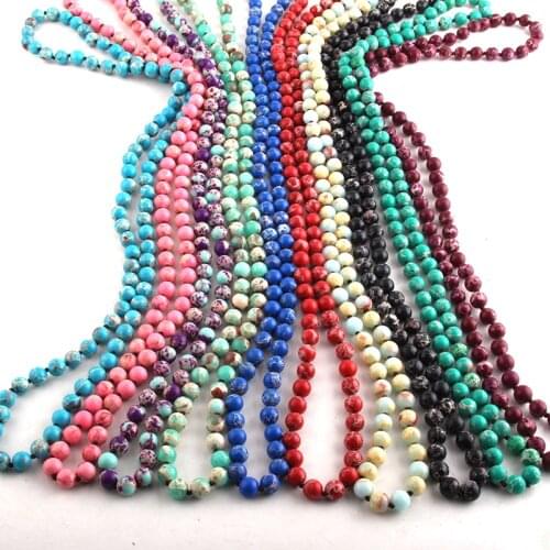 MOODPC Fashion Bohemian Tribal Jewelry 8mm Stone Long Knotted Women Beads Necklace
