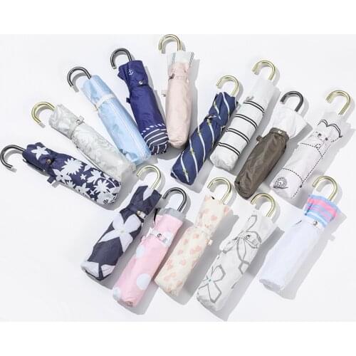 Fashion Multicolor Printing Umbrella Rain Women Uv Hook U-shape Curved Handle Umbrella for Women Cute Umbrellas