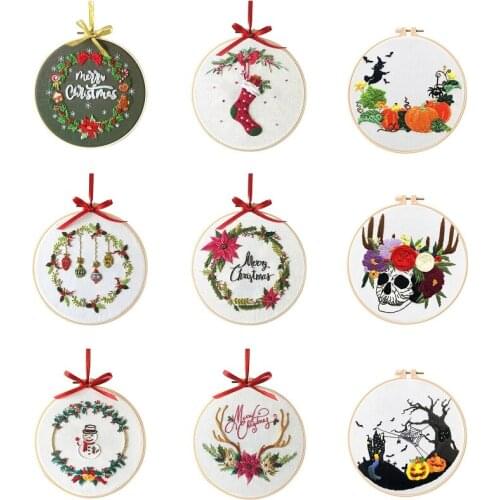 Christmas Embroidery Starter Kit for Beginners, Halloween Modern Embroidery Kits, Gift Embroidery Set, Craft Kit, English Manual