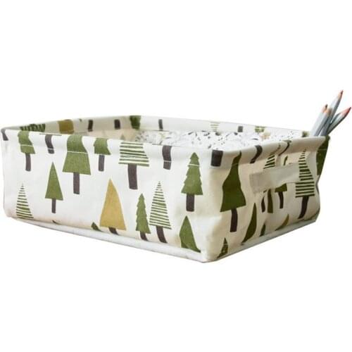 Printed Cotton And Linen Belt Handle Desktop Sundry Basket Cabinet Small Clothing Storage Basket
