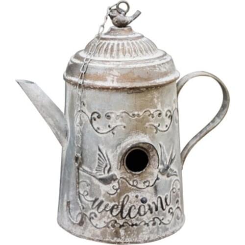 Newly Beautiful Watering Can Bird House Design Retro Handmade Vintage Garden Ornaments