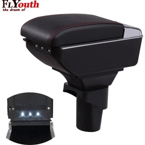 Armrest Box For Nissan March Micra K13 MK4 IV 2010-2017 USB Charging LED Light Car Arm Rest Rotatable Centre Console Storage Box