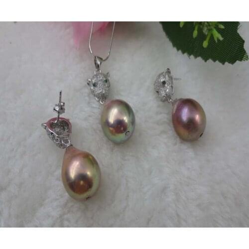 100% Selling Picture full sets leopard head gorgeous 12 - 14mm FURROW Kasumi pearl necklace earring