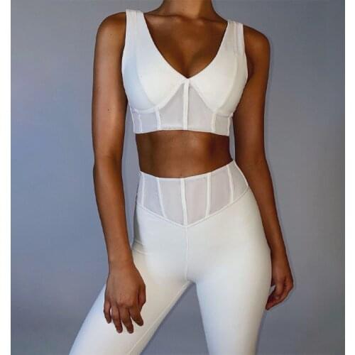 Vamos Todos 21S White Hot V Neck Top Sports Bra Solid Outfit Home Fitness Yoga Leggings Tracksuits Women Clothing Sexy Underwear