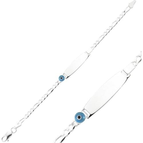 Silver 925 Sterling Figaro Chain Well Flat Plate Baby Bracelet