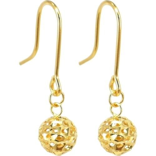 Pure Solid 18k Gold Earrings Women Luck Hollow Ball Dangle Earrings 22x6mm 18K Yellow / Rose Gold
