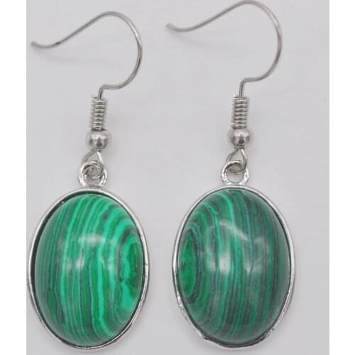 Green Malachite Stone Oval beads Dangle Earrings Jewelry For Woman Gift T255