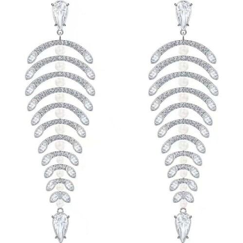 Swa 1:1 Long Dangle Earrings Zircon For Fishbone Tassel Women Send Girlfriend Fine Jewelry