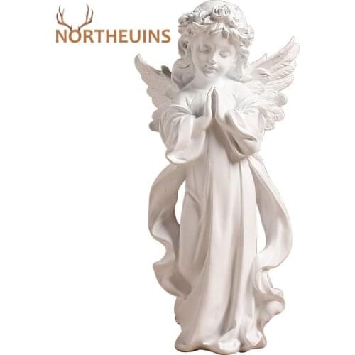 NORTHEUINS Resin White Vintage Flower Fairy Figurines Angel Girl Statues Nordic Creative Home Desktop Interior Decoration Gifts