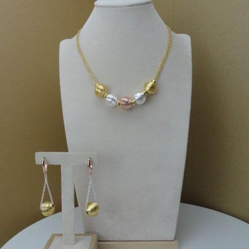 Yuminglai Fashion Design Luxury Three Tones 2 Pcs Beads Costume Dubai Women Jewelry Sets FHK7681