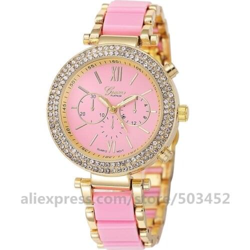 50pcs/lot Geneva 2008 Watches Stud with Rome Scale Watch Strap Zirconia Scale Montre Homme Alloy Belt Watches Women