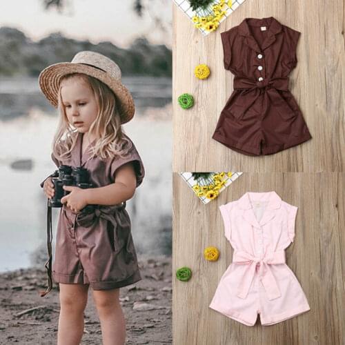 1-6Y Baby Girls Clothes Sleeveless Turn-down Collar Romper Girls Jumpsuit Overalls Children Clothing