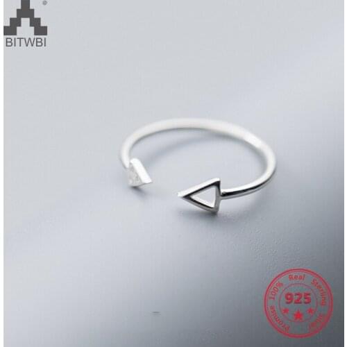 Factory Price 100% 925 Sterling Silver Fashion Minimalism Geometric Triangle Open Flexible Ring Fine Jewelry for Female