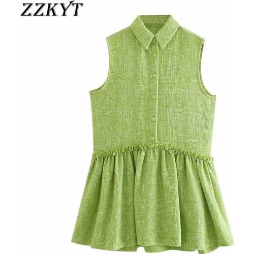 ZZKYT 2021 Women Summer Fashion Solid Single Breasted Tweed Mini Dress Vintage Lapel Collar Sleeveless Female Chic Dresses Mujer