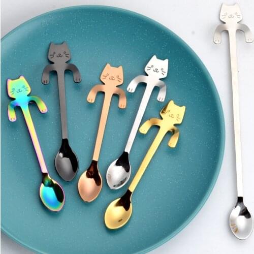 Zollor 1PCS Coffee Spoon 304 Stainless Steel Cartoon Cat bear Spoon Long Handle Flatware Coffee Drinking Tools Kitchen Gadget