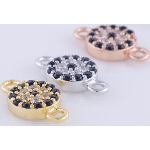 1PCs Black/Blue Zircon Copper Evil Eye Connector Charms 11*7mm Connectors For Jewelry Making Charm Pendant For Bracelet Necklace
