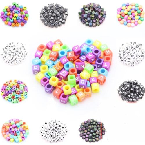100PCS 6mmm Handmade Color Letter Beads Acrylic for Jewelry Making Acrylic Mixed Beads with Letters Jewelry Digital Loose Beads