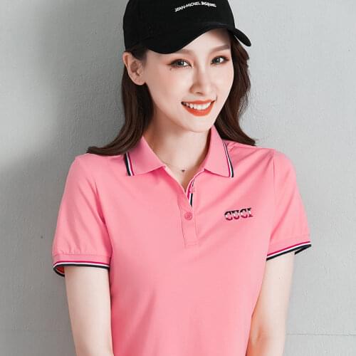 2020 Summer Women Shirts Short Sleeved T Shirt Womens Polo Shirts 95% Cotton Korean Femme Casual Sports Tops Embroidery Logo