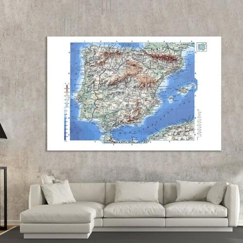 225*150cm The Spain Terrain Elevation Map In Spanish Non-woven Canvas Painting Wall Art Poster Home Decor School Supplies