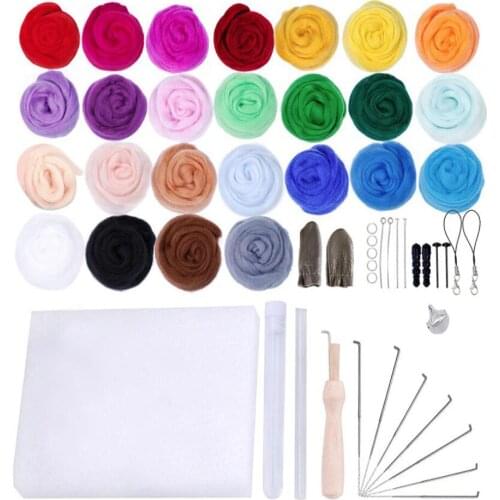 DIY Wool Felt Roving Wool Felting Tool Kit 25Color Fiber Material with Felt Needle Set Weaving Needlework Spinning Craft Kits
