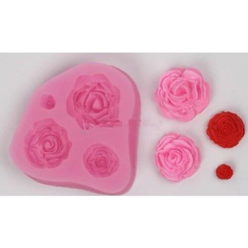 4 Hole Rose Silicone Molds Bakeware Cake Tools Cake Decorations DIY Soap Candle Mould