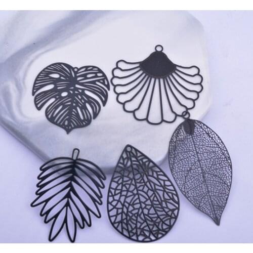 6pcs DIY Making Eearring Black Big Leaf Charms Jewelry Findings