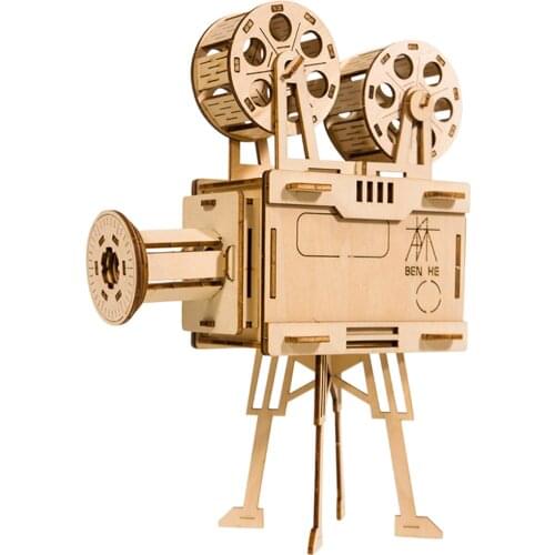 77Pcs DIY 3D Film Projector Puzzle Wooden Model Building Kit Assembly Vitascope Toy block assembly toys
