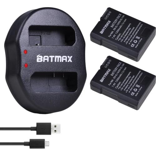Batmax 2Pc EN-EL14 EN-EL14A Camera Battery akku+USB Dual Charger for Nikon P7800,P7700,P7100,P7000,D5600,D5500,D5300,D5200,D3200