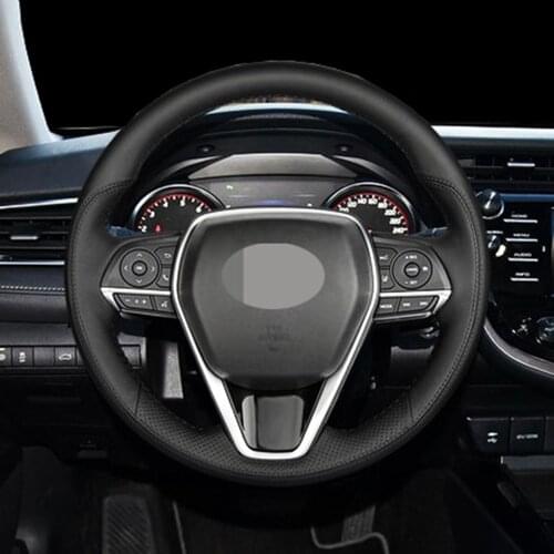 DIY Black Artificial Leather Non-slip Wear-resistant Steering Wheel Cover For Toyota Camry 8th Avalon Levin Corolla 2018-2020